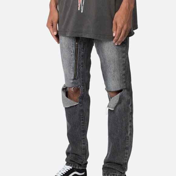 NWT mnml Men's D530 Zipper Straight Denim Jeans Washed Black Size 31 Streetwear - Picture 2 of 12